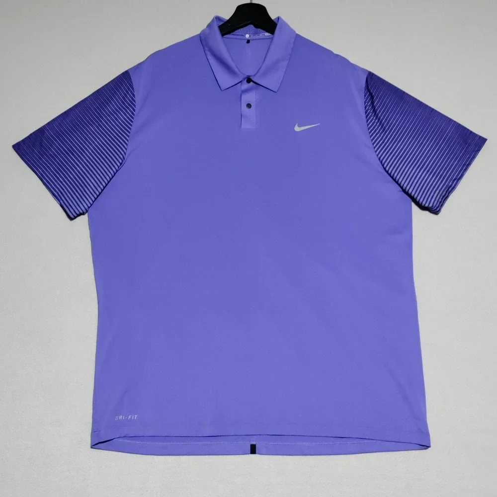 Nike Tiger Woods Collection Striped Sleeve Golf Polo Shirt Mens XL Purple 585785